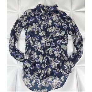 Marissa Webb Womens Sz XS Floral Print 100% Silk Crinkle Button Up Shirt Blouse